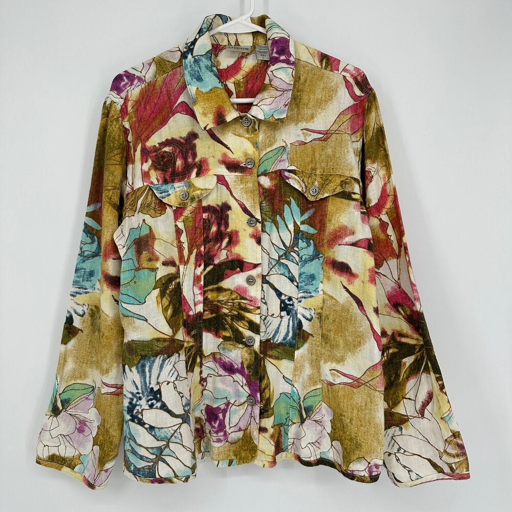 Chicos Jacket Womens MEDIUM Linen Lightweight Summer Spring Travel Boho Travel